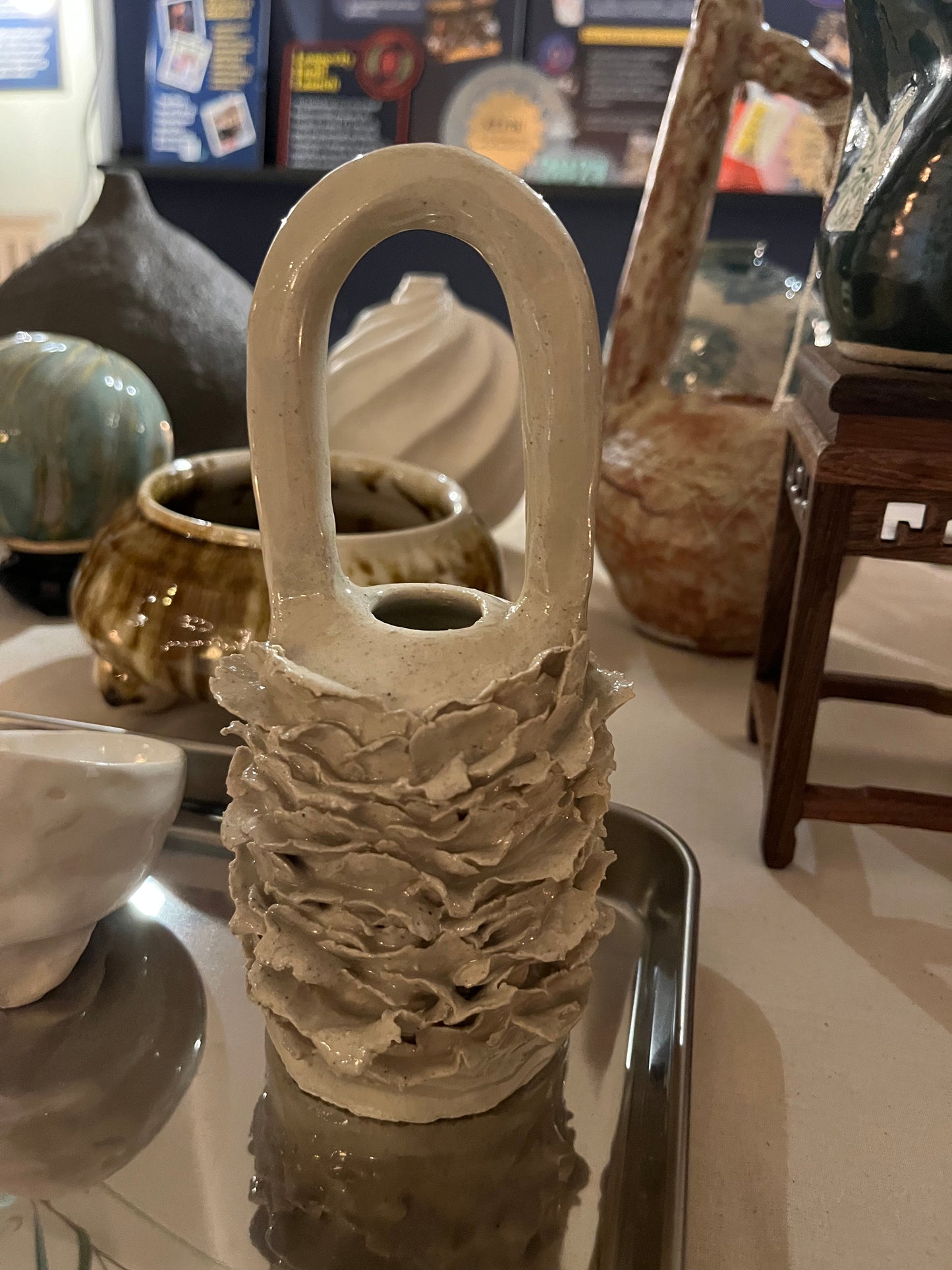 Handled Vase with Mushrooms