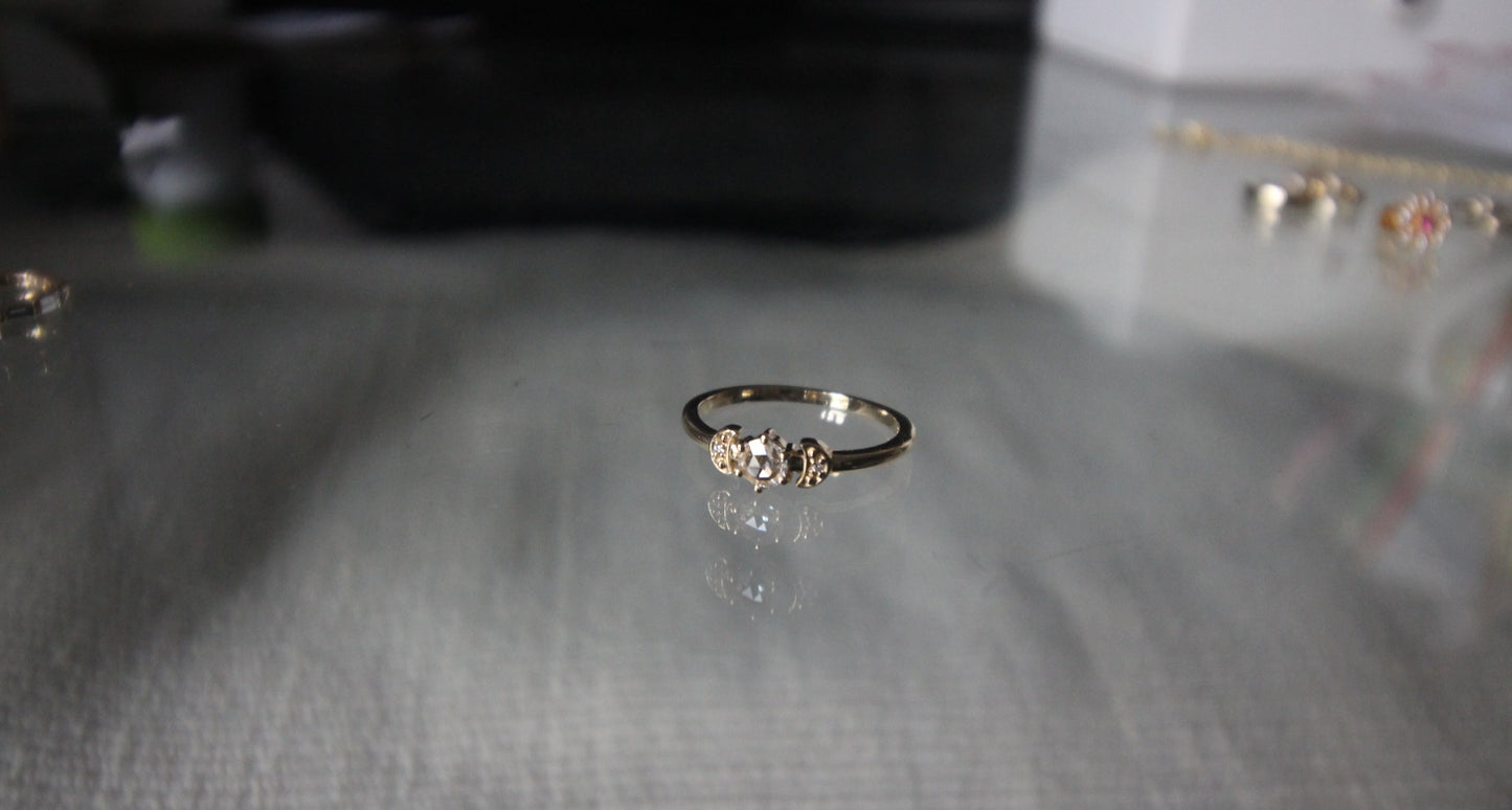 Rose Cut Diamond Moon Ring